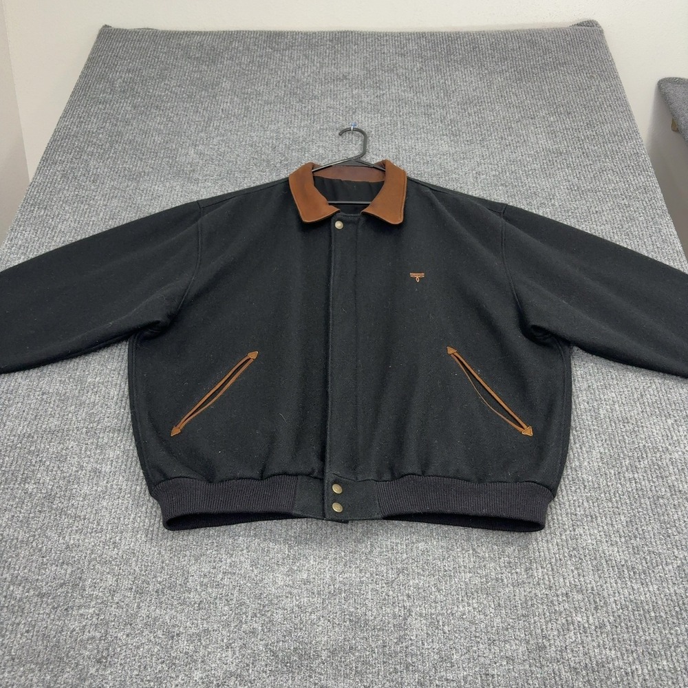 Vintage Unbranded Bomber Jacket Mens 2XL Black Wool Leather Trim Western Style
